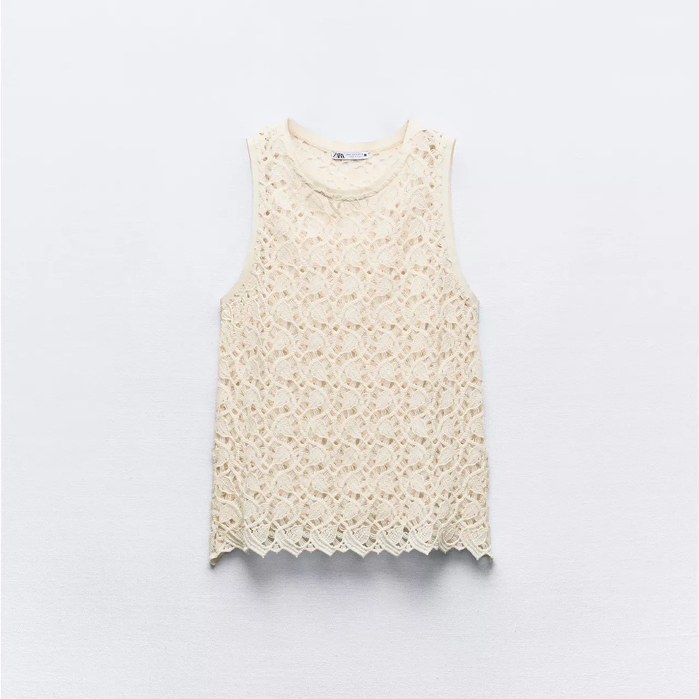ZARA Cream Lace Sleeveless Top